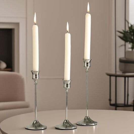 Classic Taper Candle Holders for Candlesticks | Brass-Gold, Silver, Black | Elegant Holder for Home Dining Table Decor
