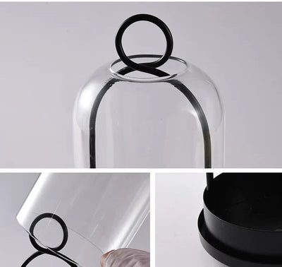 Decorative Glass Dome Candle Holder Set of 2 | Antique Brass, Black | Protective Holder for Pillar Candles & Home Lantern