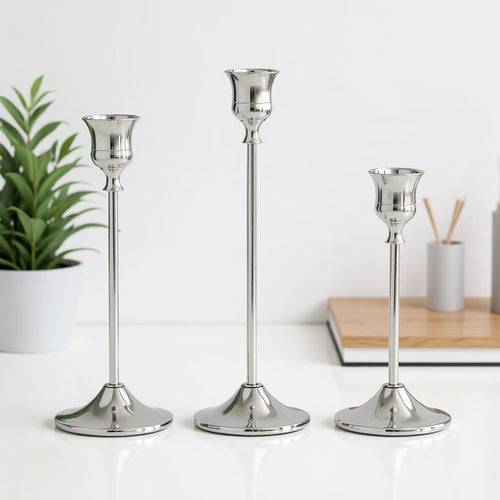 Classic Taper Candle Holders for Candlesticks | Brass-Gold, Silver, Black | Elegant Holder for Home Dining Table Decor