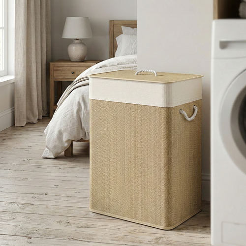 Bamboo Laundry Basket With Lid / Laundry Hamper & Storage Basket for Bedroom & Bathroom - Large 72L | NOREN LIVING™