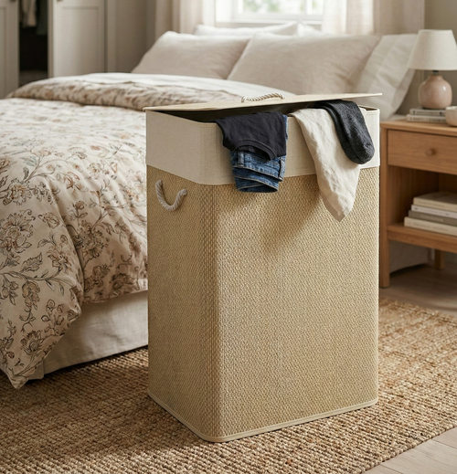 Bamboo Laundry Basket With Lid / Laundry Hamper & Storage Basket for Bedroom & Bathroom - Large 72L | NOREN LIVING™