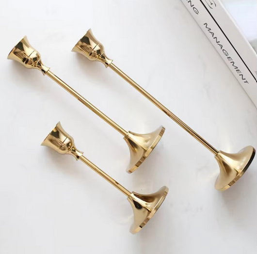Classic Taper Candle Holders for Candlesticks | Brass-Gold, Silver, Black | Elegant Holder for Home Dining Table Decor