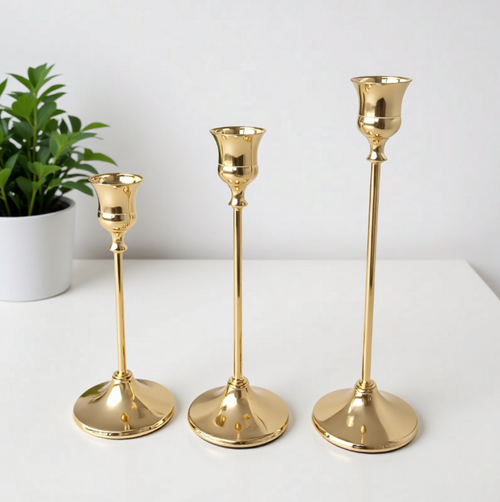 Classic Taper Candle Holders for Candlesticks | Brass-Gold, Silver, Black | Elegant Holder for Home Dining Table Decor