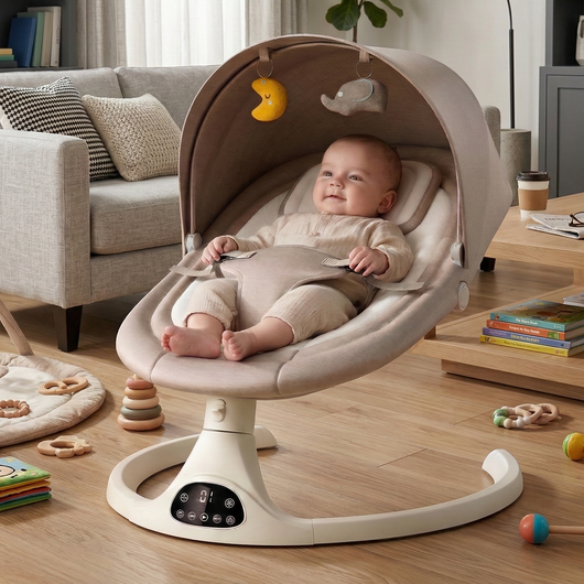 Electric Baby Rocking Chair with Remote Control – Infant Swing Cradle with Timer & Bluetooth Music, Soothing Rocker for Newborns