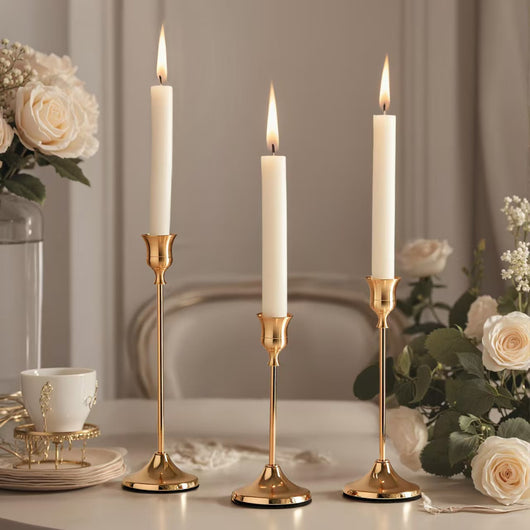 Classic Taper Candle Holders for Candlesticks | Brass-Gold, Silver, Black | Elegant Holder for Home Dining Table Decor